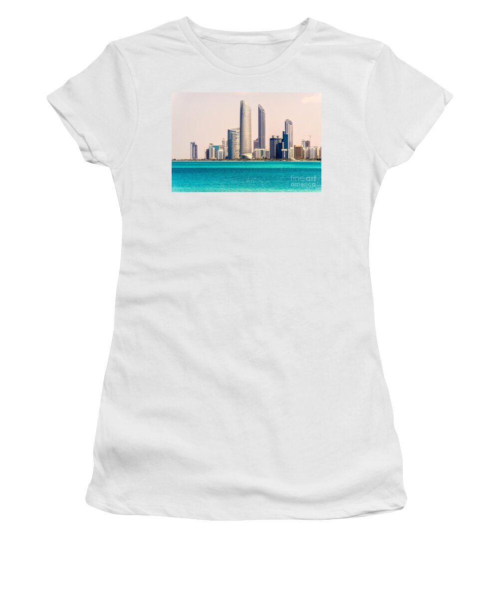 Emirates Women's T-Shirt featuring the photograph Abu Dhabi Skyline - United Arab Emirates by Luciano Mortula