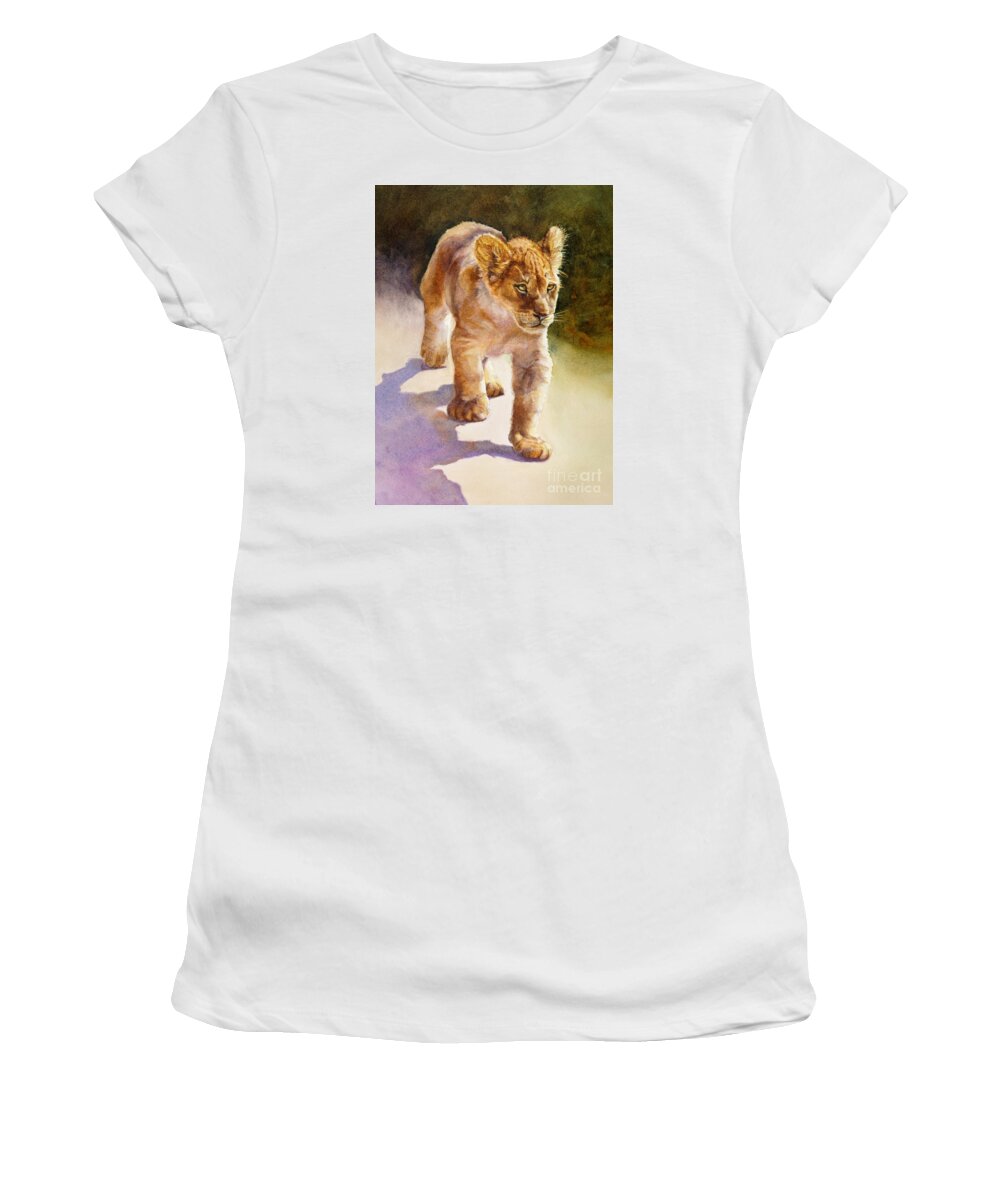 Lion Women's T-Shirt featuring the painting African Lion Cub by Bonnie Rinier