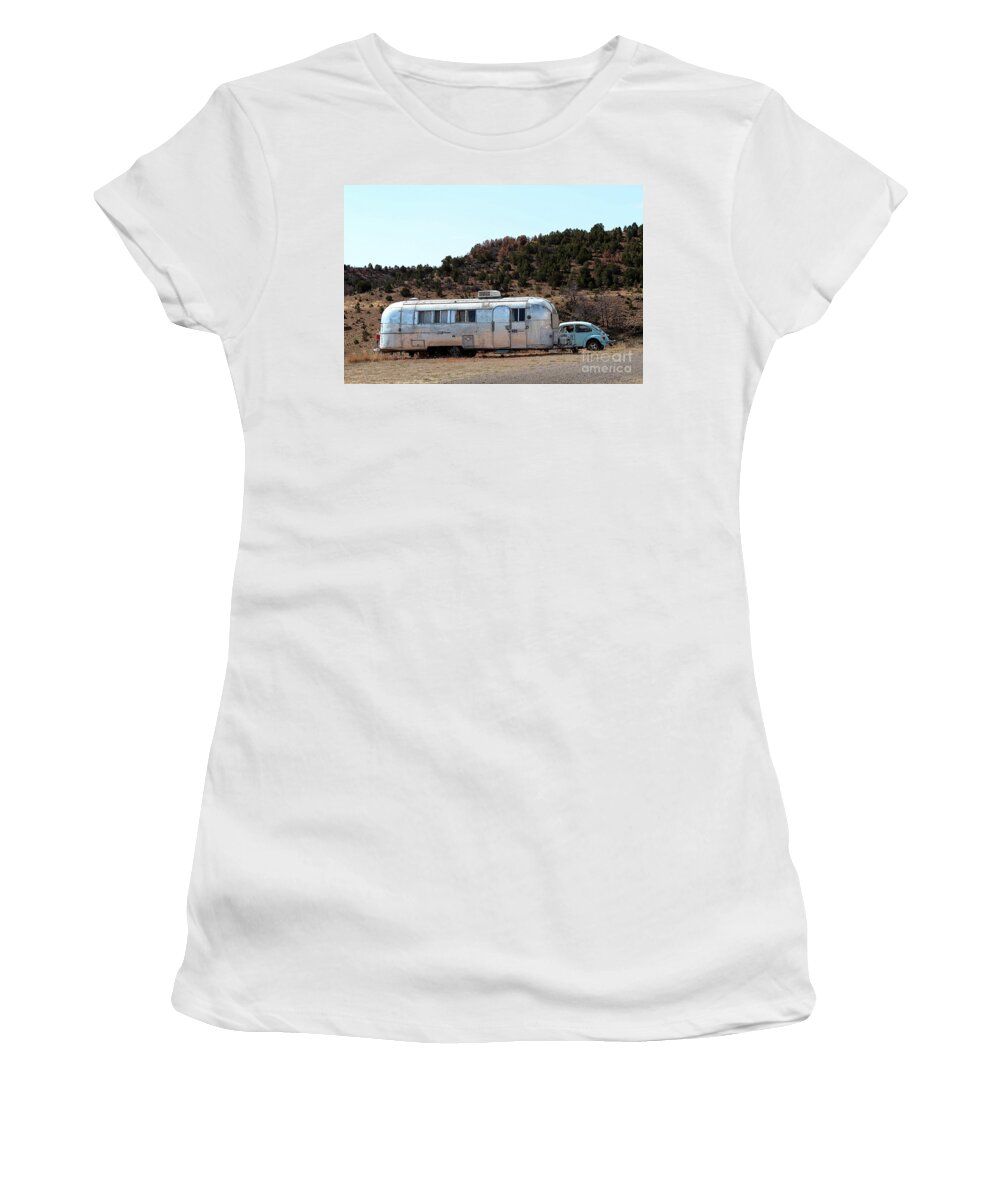 Airstream Women's T-Shirt featuring the photograph Airstream and Volkswagen Bug by Catherine Sherman