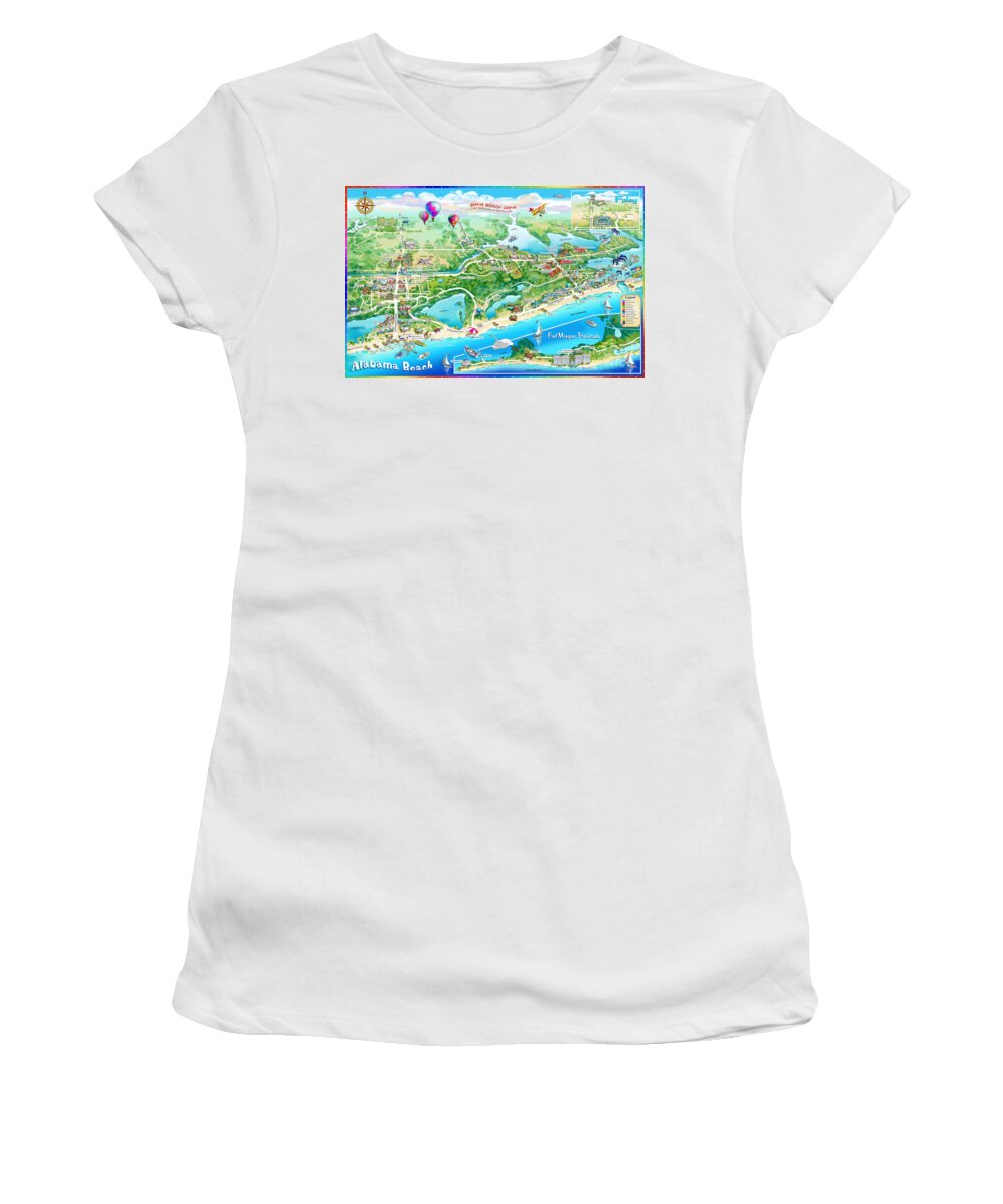 Alabama Beach Illustrated Map Women's T-Shirt featuring the painting Alabama Beach Illustrated Map by Maria Rabinky