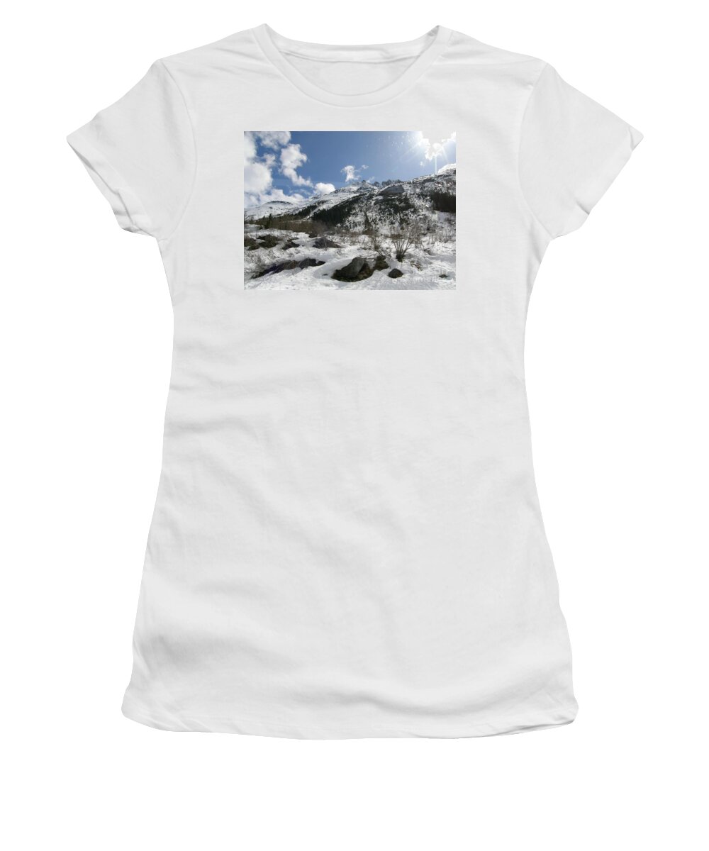 Rugged Women's T-Shirt featuring the photograph Alaskan Mountain by Bev Conover