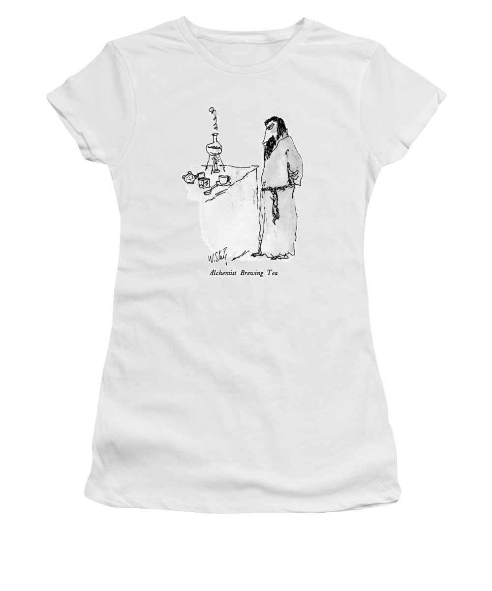 Alchemist Brewing Tea

Alchemist Brewing Tea: Title. An Alchemist Watches A Flask Over A Candle Boil. 
Chemistry Women's T-Shirt featuring the drawing Alchemist Brewing Tea by William Steig