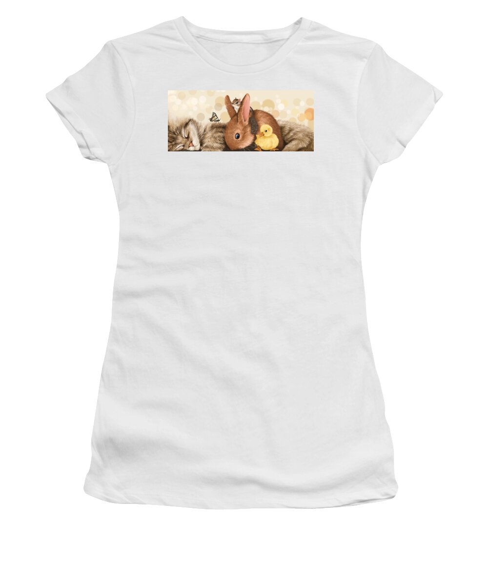 Animals Women's T-Shirt featuring the painting All together by Veronica Minozzi