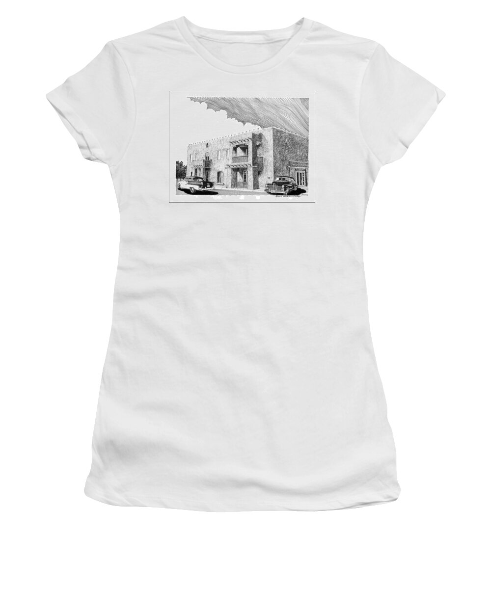 Amador Hotel In Las Cruces N M Women's T-Shirt featuring the drawing The Amador Hotel by Jack Pumphrey