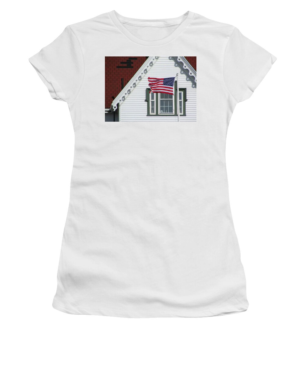 Lighthouse Women's T-Shirt featuring the photograph American Nubble by Lori Lafargue