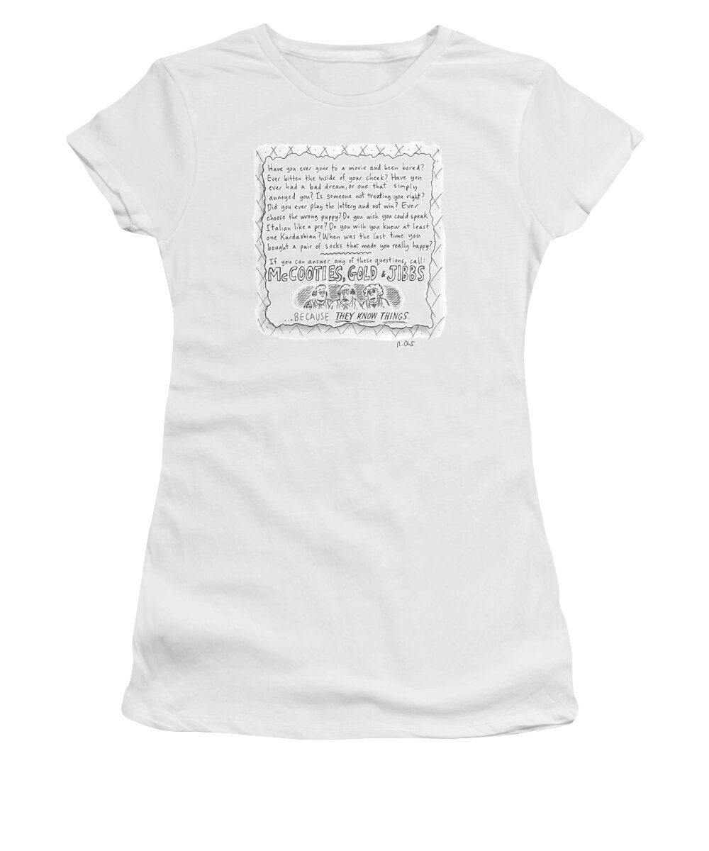 Fake Women's T-Shirt featuring the drawing An Ad For Mccooties by Roz Chast