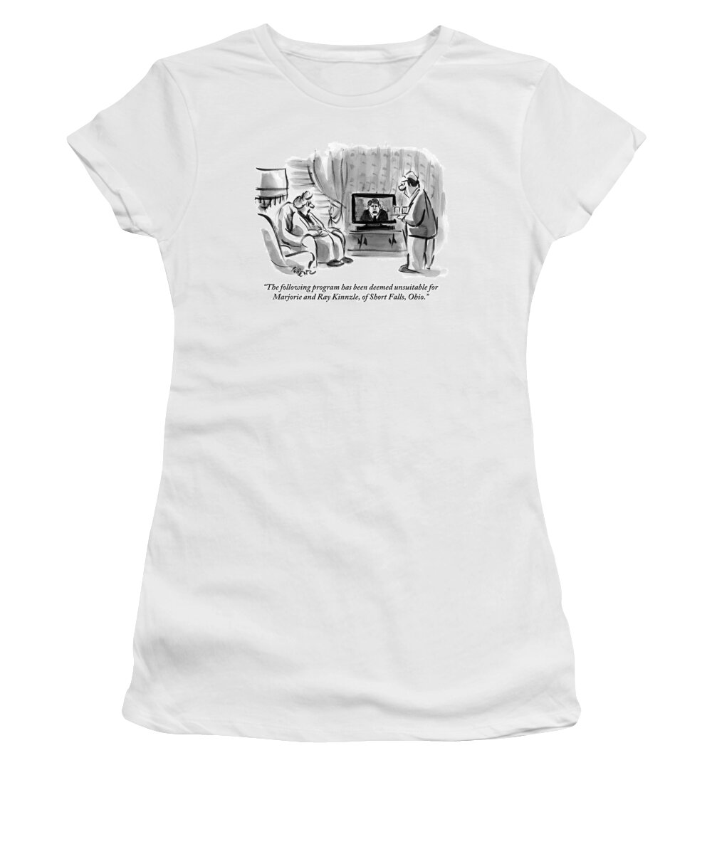 Tv News Women's T-Shirt featuring the drawing An Elderly Couple Are Seen Watching by Lee Lorenz