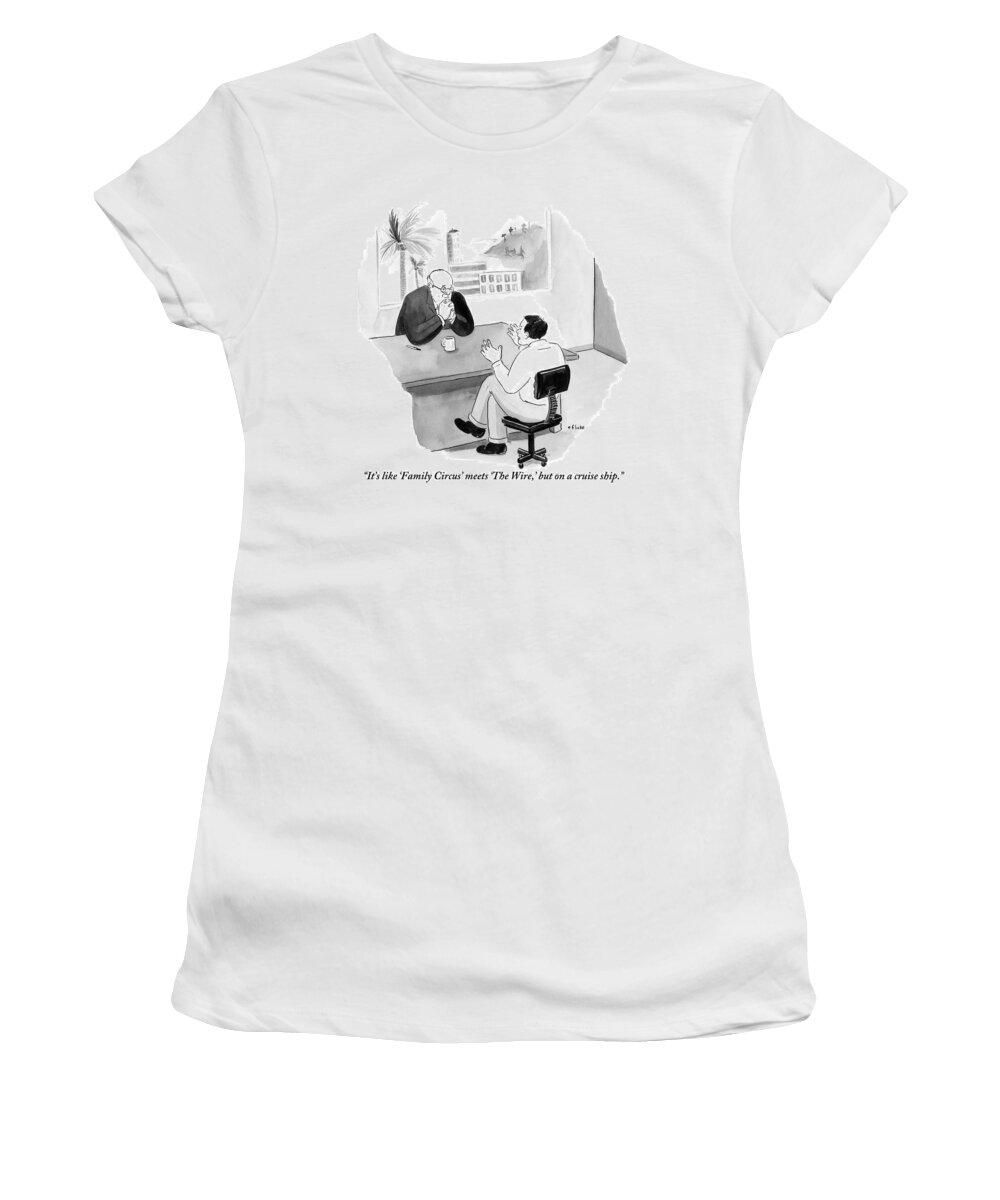 Hollywood Women's T-Shirt featuring the drawing An Enthusiastic Man Shares His Idea by Emily Flake