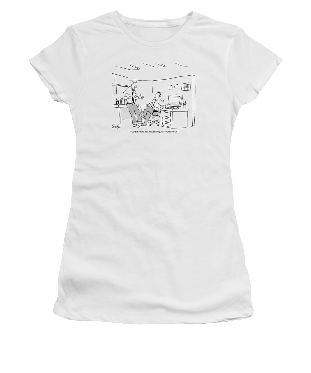 Idea Women's T-Shirt featuring the drawing An Excited Man Speaks To His Coworker by Robert Leighton
