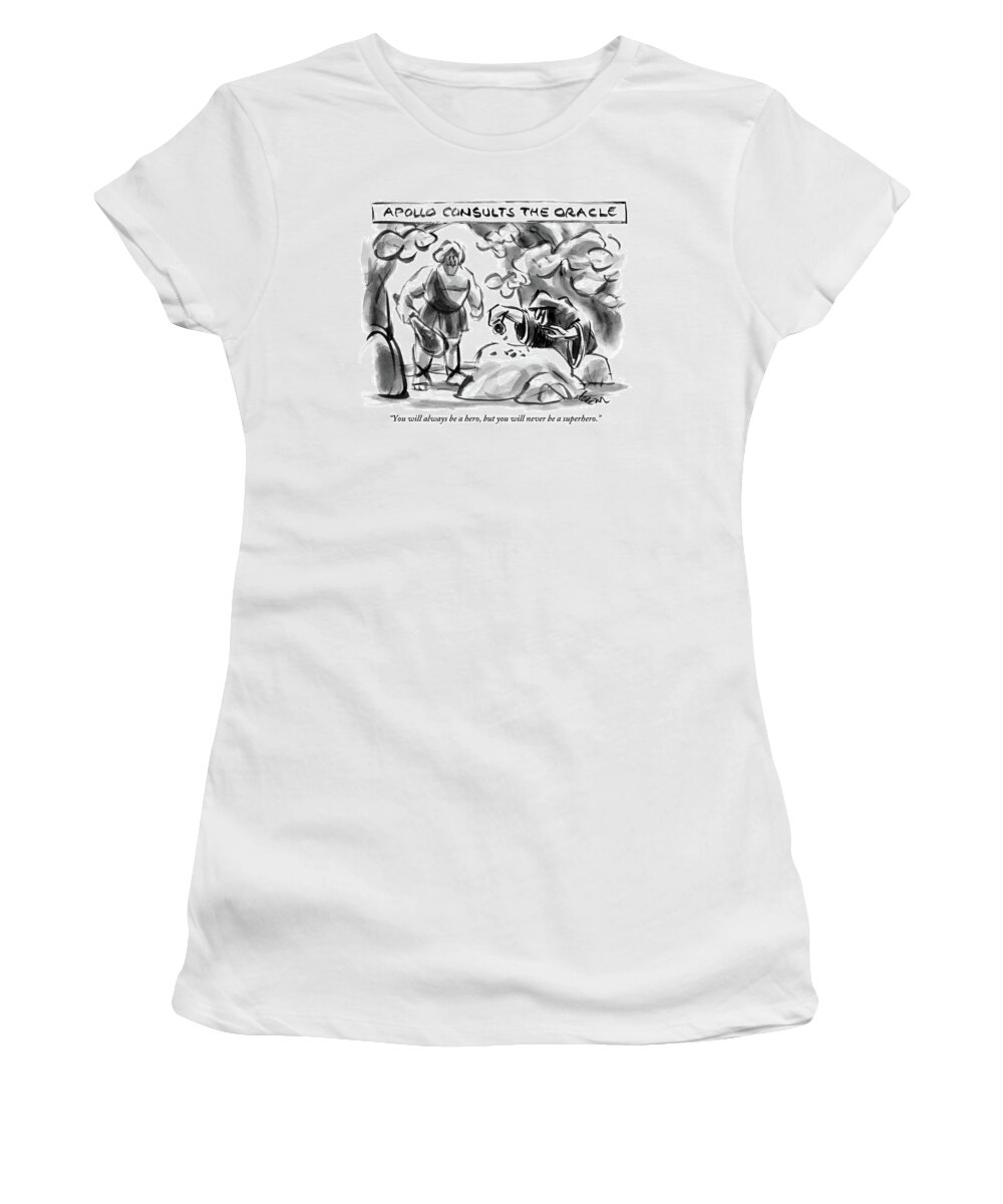 Greek Women's T-Shirt featuring the drawing Apollo, A Muscular Man, Stands By A Bent Over Old by Lee Lorenz