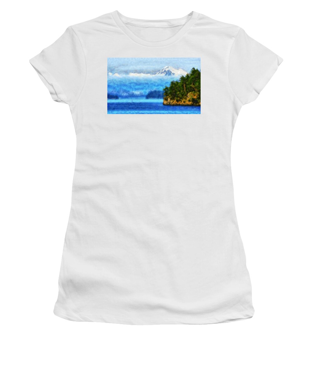 San Juan Island Women's T-Shirt featuring the digital art Approaching San Juan Island Washington by Kaylee Mason