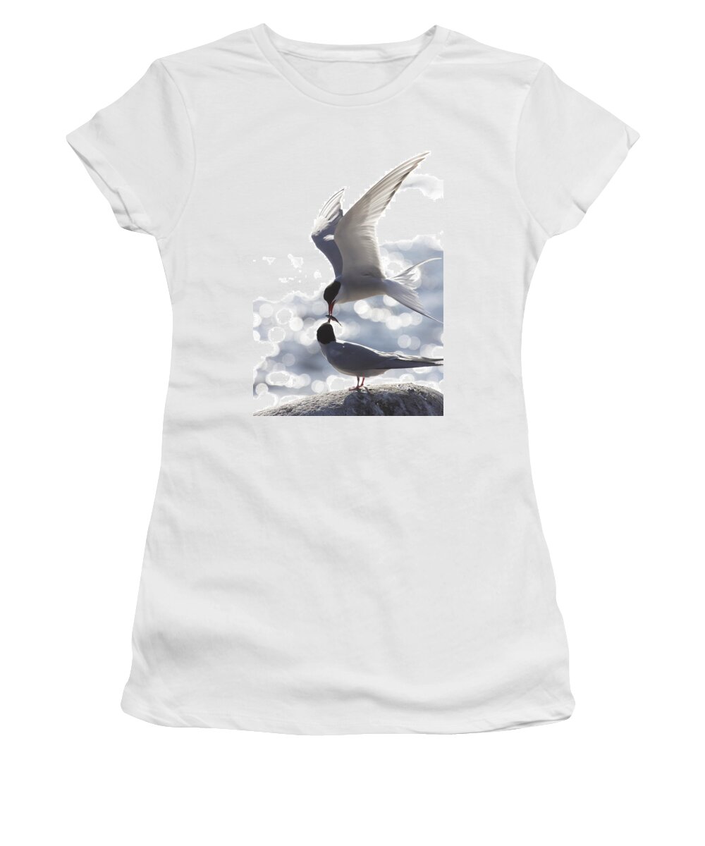 Arctic Tern Women's T-Shirt featuring the photograph Arctic terns feeding each other by Ulrich Kunst And Bettina Scheidulin