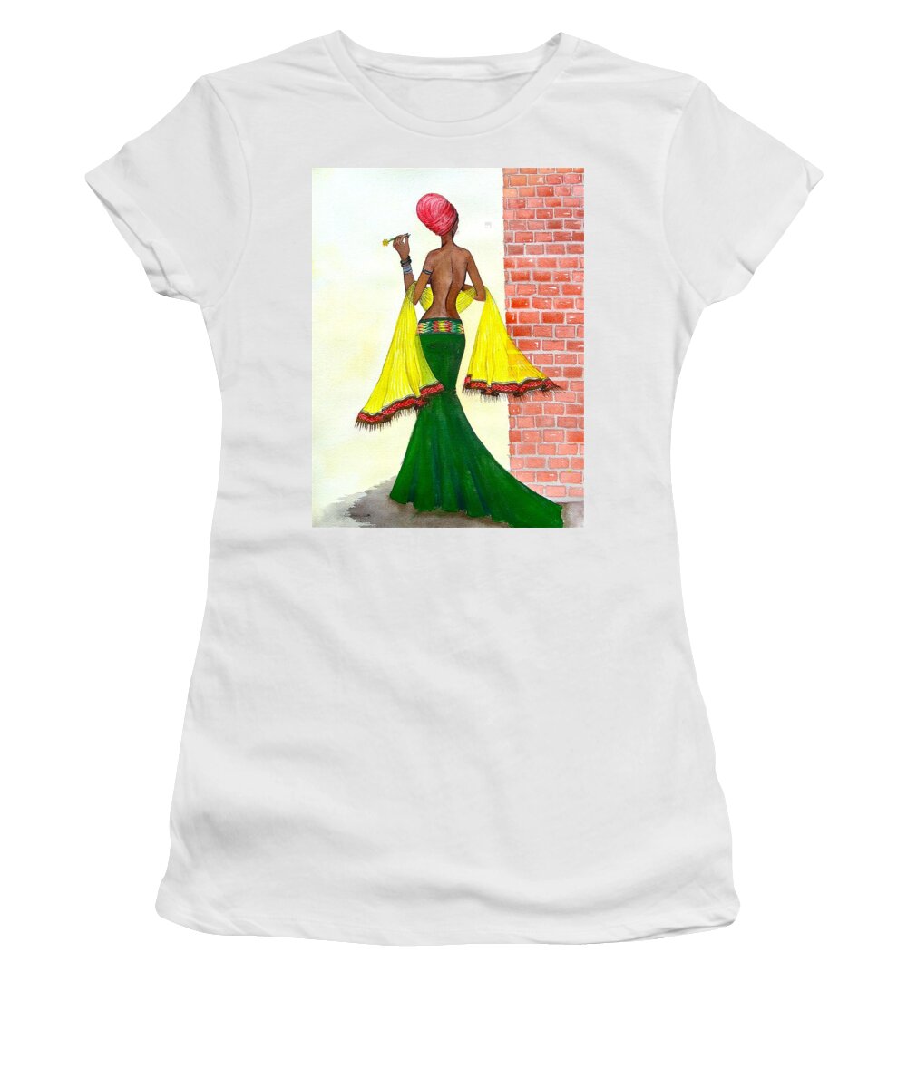 African Paintings Women's T-Shirt featuring the painting Around the Corner by Mahlet
