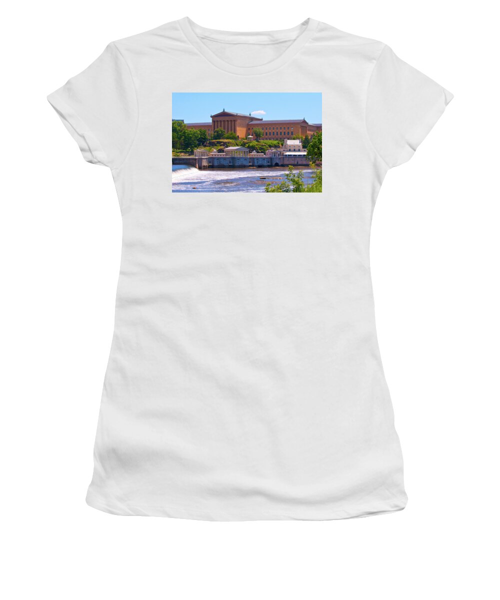 Architecture Women's T-Shirt featuring the photograph Art Museum and Fairmount Waterworks - HDR by Lou Ford