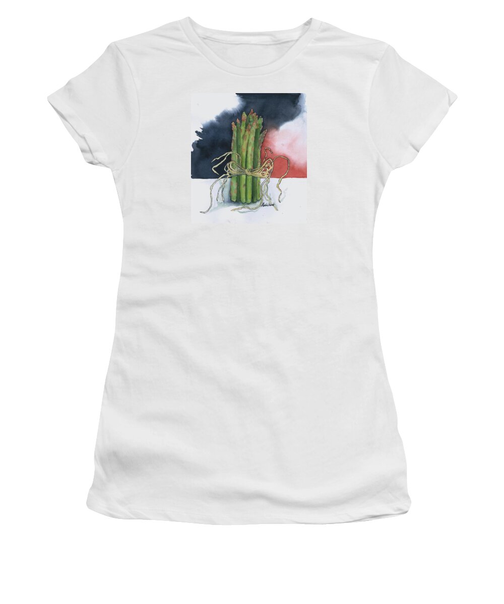Asparagus Women's T-Shirt featuring the painting Asparagus in Raffia by Maria Hunt