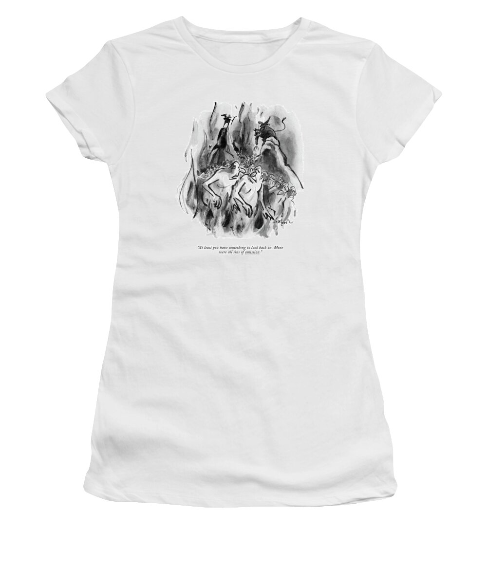 77436 Llo Lee Lorenz (two Men In Hell Women's T-Shirt featuring the drawing At Least You Have Something To Look Back by Lee Lorenz
