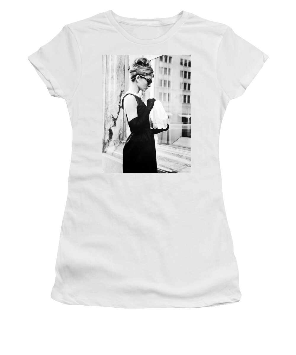 Audrey Hepburn Women's T-Shirt featuring the photograph Audrey at Tiffanys by Audrey Hepburn