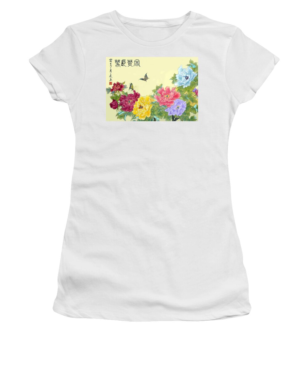 Peonies Women's T-Shirt featuring the photograph Auspicious Spring by Yufeng Wang