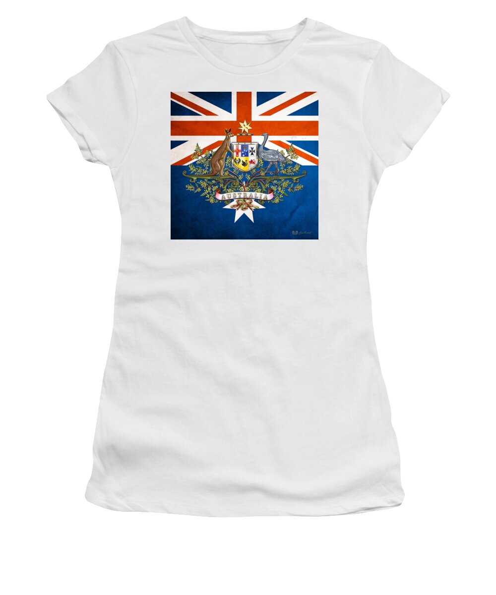 'world Heraldry' Collection By Serge Averbukh Women's T-Shirt featuring the digital art Australian Coat of Arms and Flag by Serge Averbukh