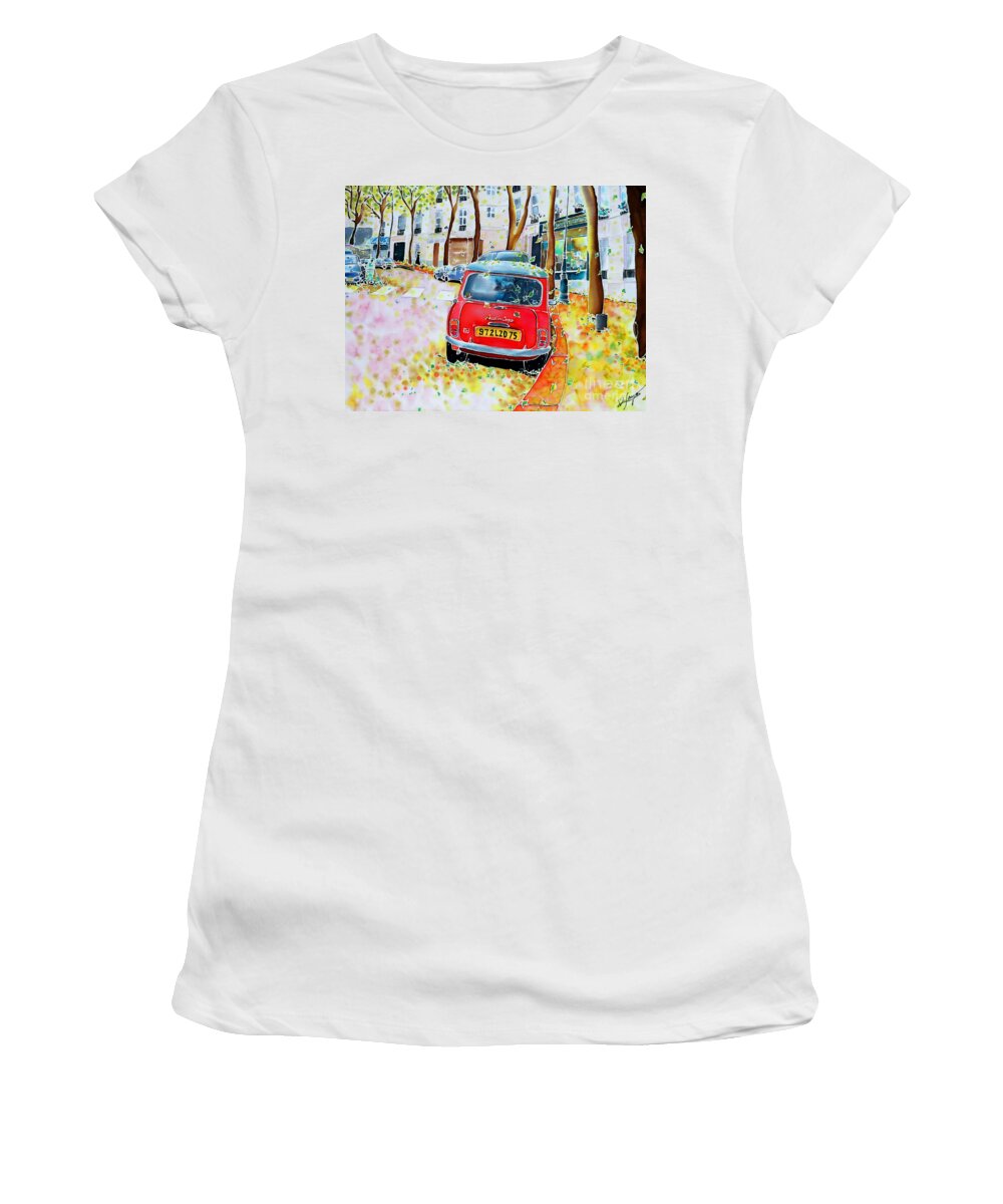 Paris Women's T-Shirt featuring the painting Avenue Junot in autumn by Hisayo OHTA