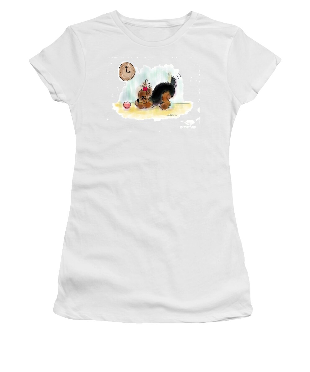  Yorkie Women's T-Shirt featuring the digital art Ball Time by Catia Lee