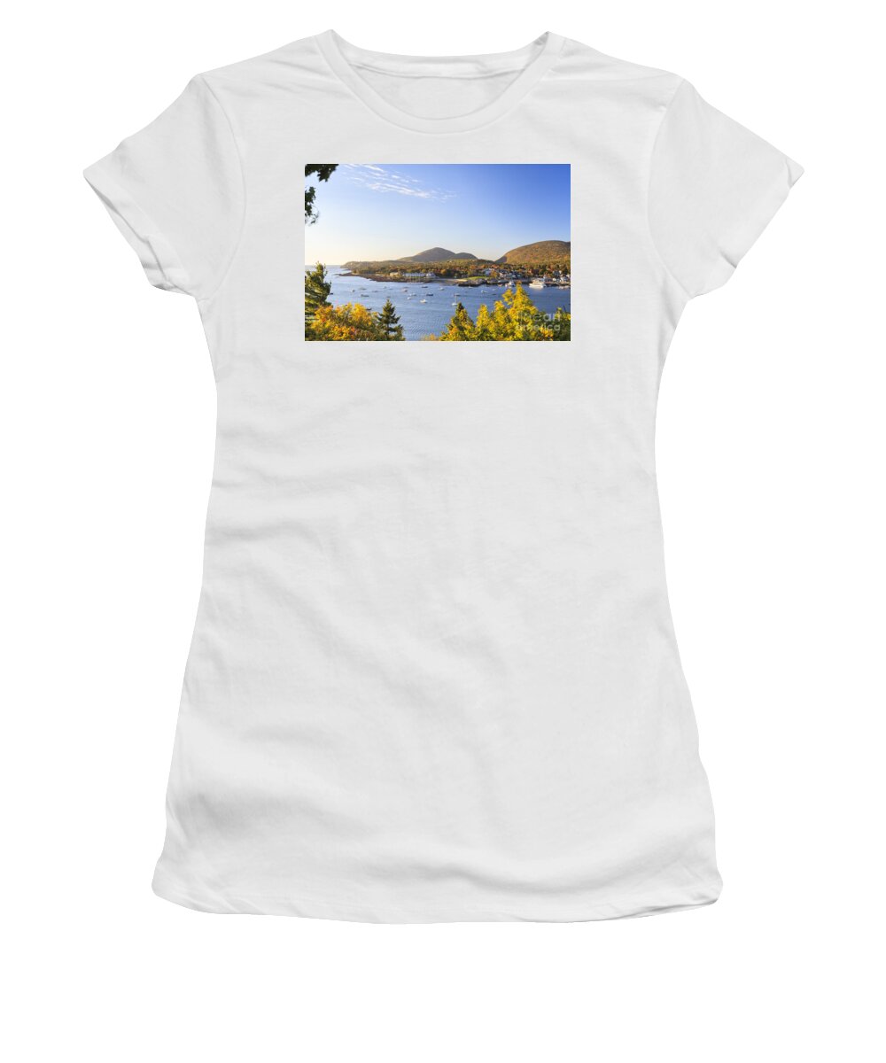 Bar Women's T-Shirt featuring the photograph Bar Harbor Maine Autumn morning by Ken Brown