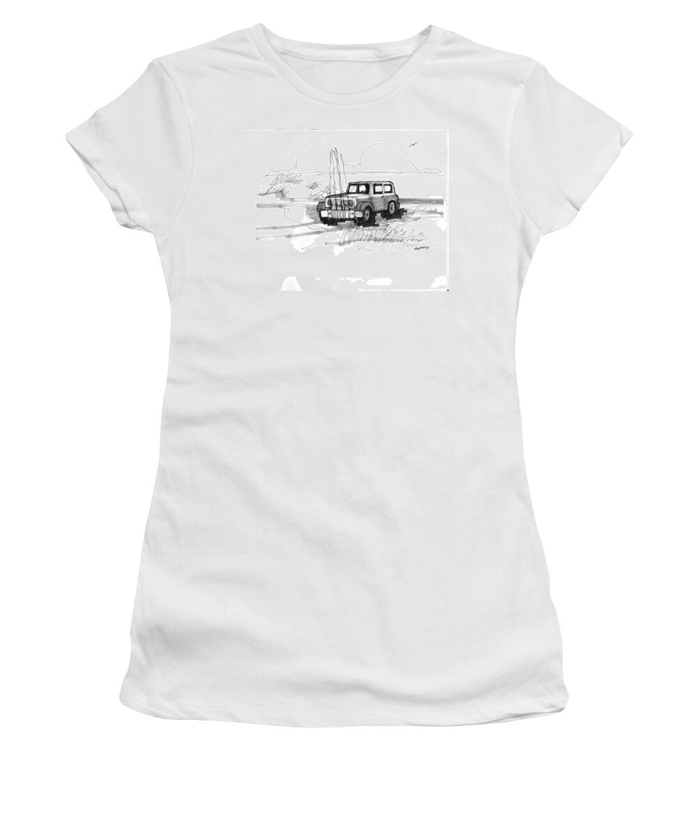 Ocracoke Women's T-Shirt featuring the drawing Beach Buggy Ocracoke 1970s by Richard Wambach