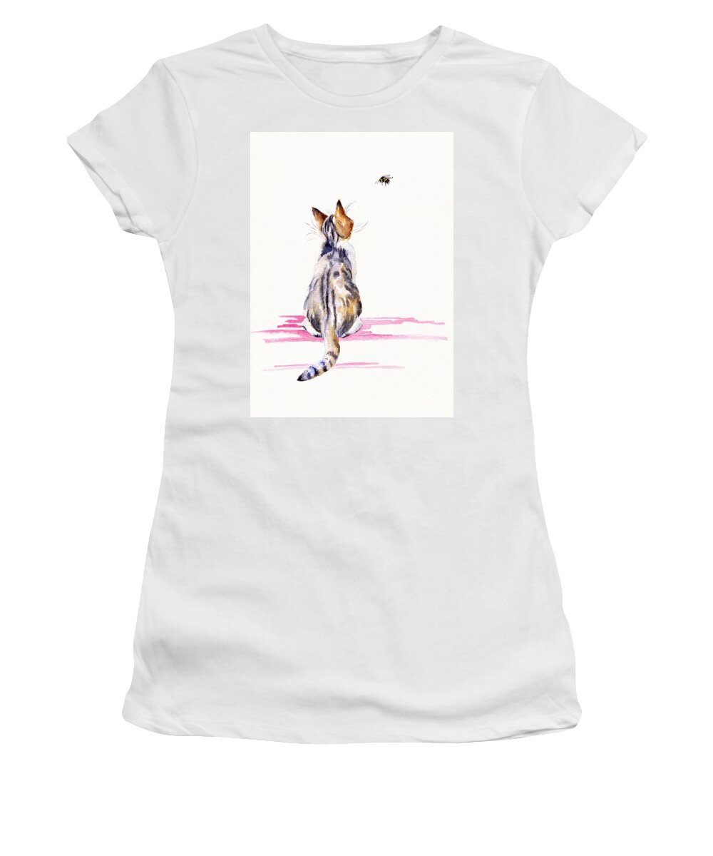 Cat Women's T-Shirt featuring the painting Kitten - Bee-mused by Debra Hall