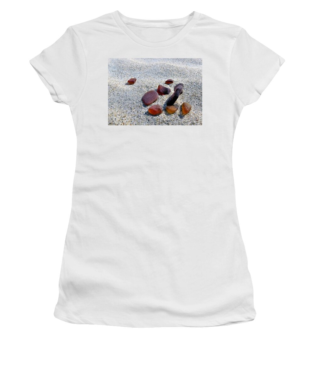 Sea Glass Women's T-Shirt featuring the photograph Beer Bottle Sea Glass by Janice Drew