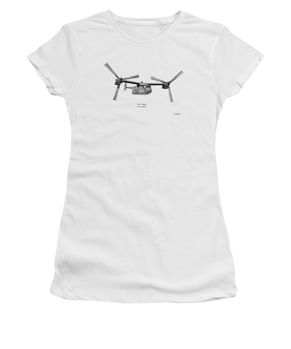 Bell Women's T-Shirt featuring the drawing Bell-Boeing CV-22B Osprey by Arthur Eggers