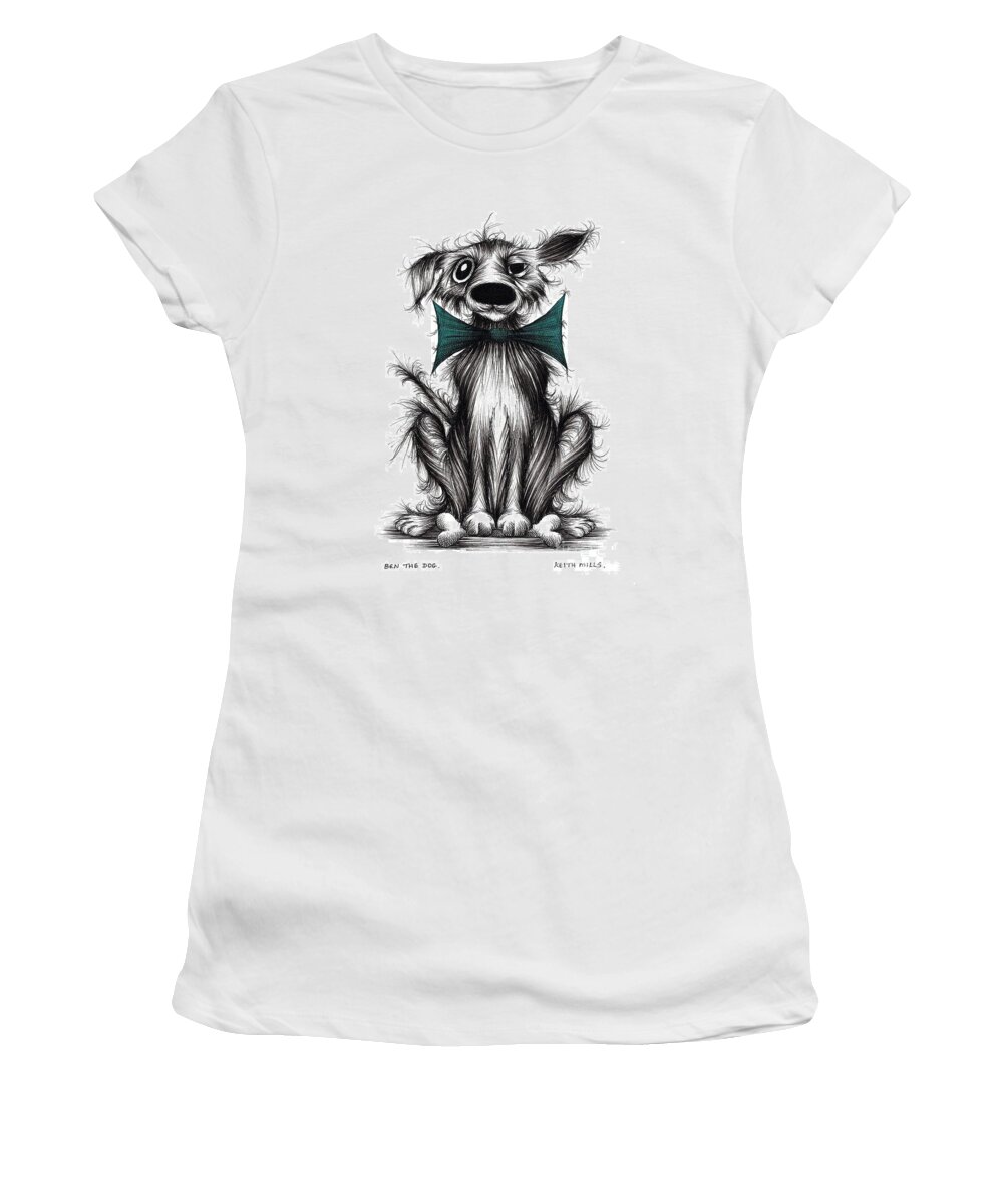 Dog In Bow Women's T-Shirt featuring the drawing Ben the dog by Keith Mills