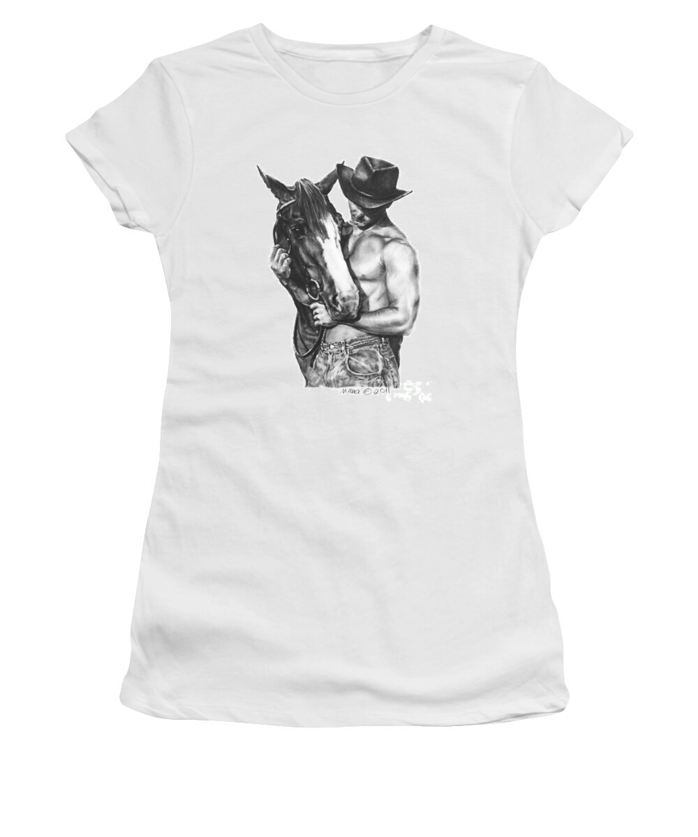 Man Women's T-Shirt featuring the drawing Best Buds by Marianne NANA Betts