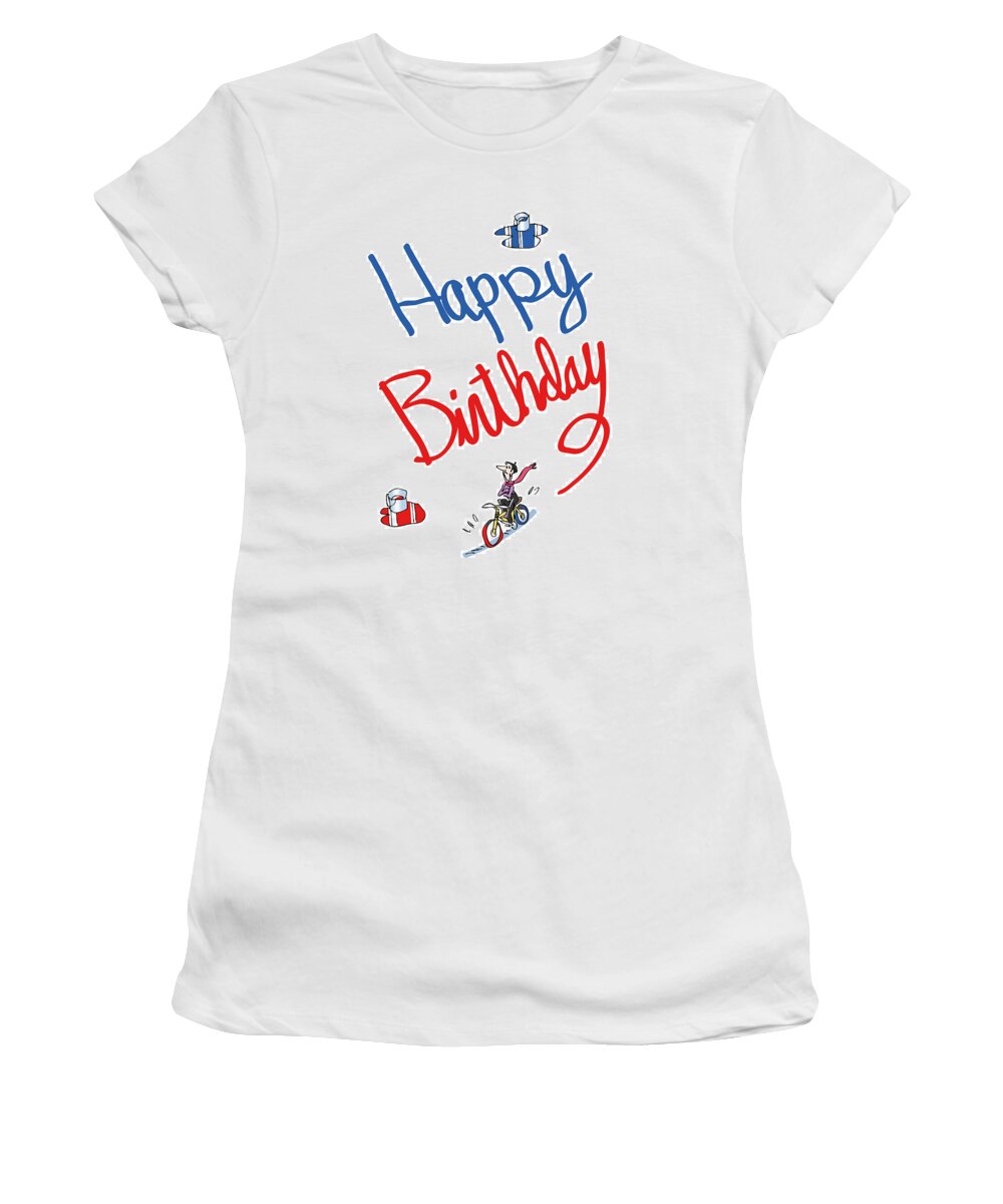 Happy Women's T-Shirt featuring the digital art Birthday Bicycle Painter by Mark Armstrong