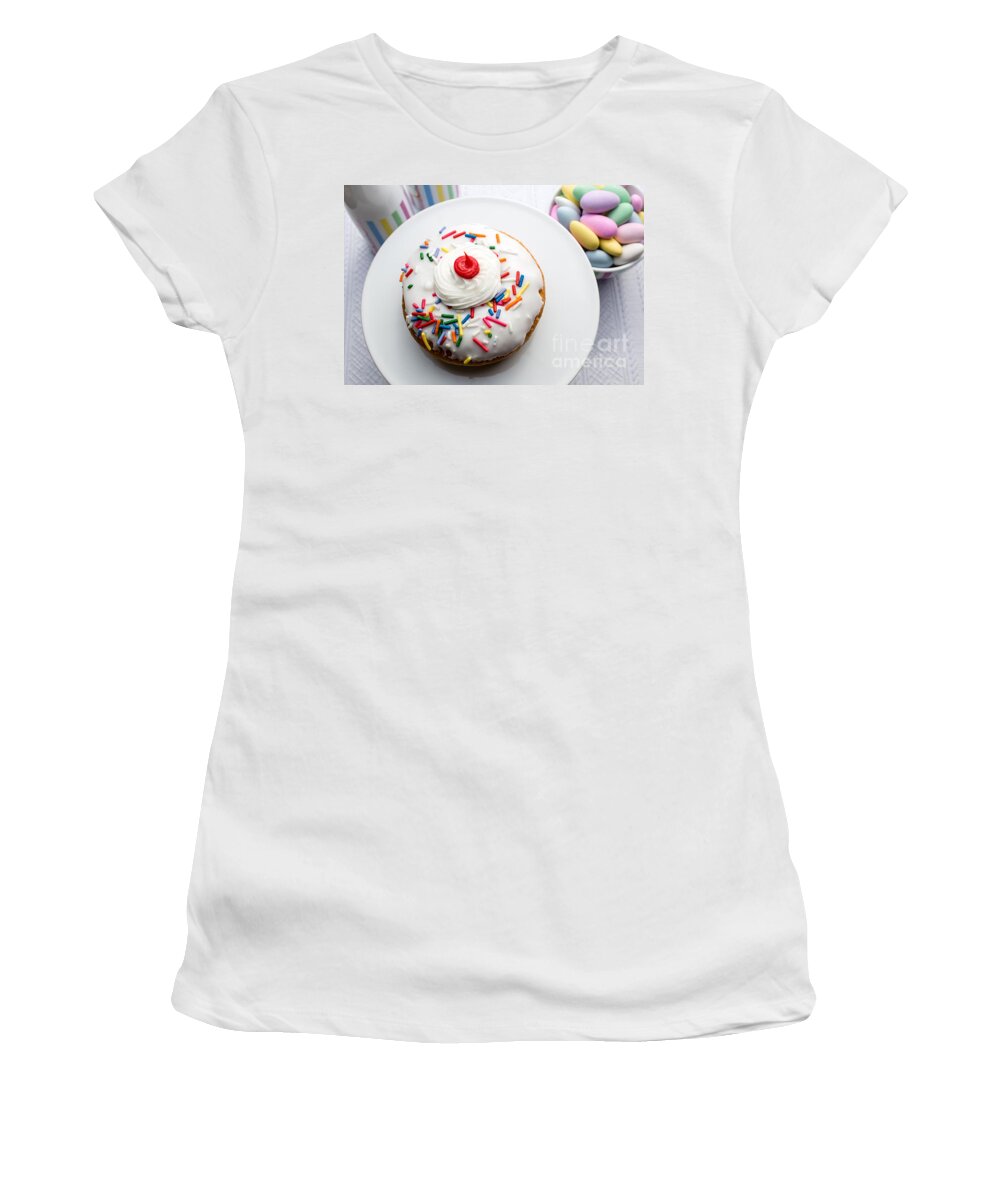 Food Women's T-Shirt featuring the photograph Birthday party donut by Edward Fielding