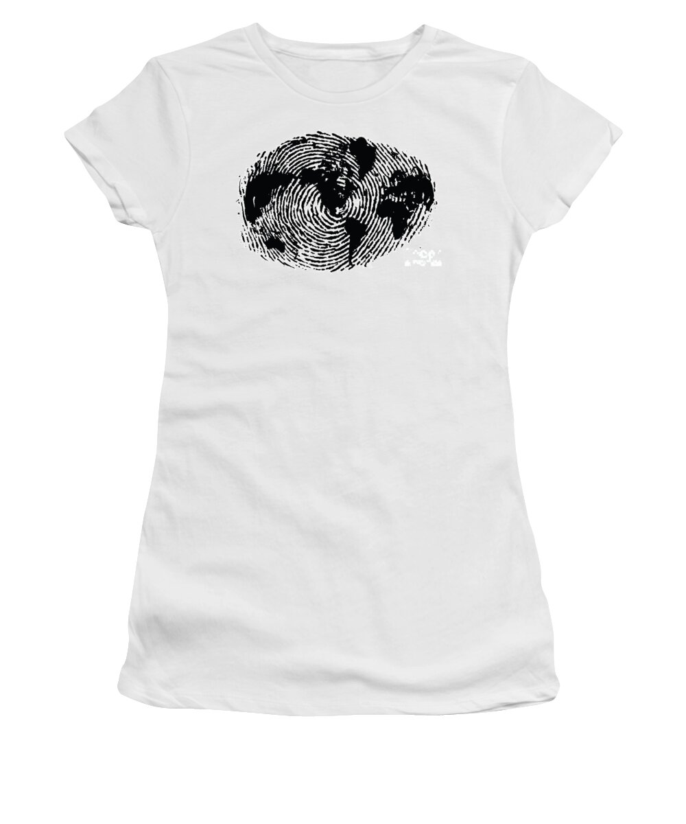 One Of A Kind Women's T-Shirt featuring the digital art black and white ink print poster One of a Kind Global Fingerprint by Sassan Filsoof