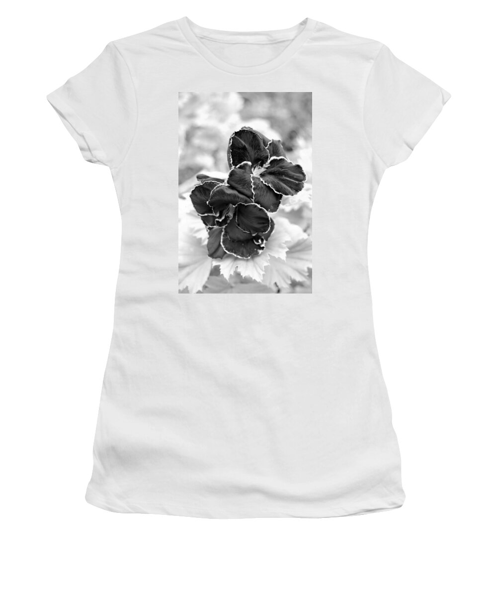 Kula Botanical Gardens Women's T-Shirt featuring the photograph Black and White Maui Flowers by Amy Fose