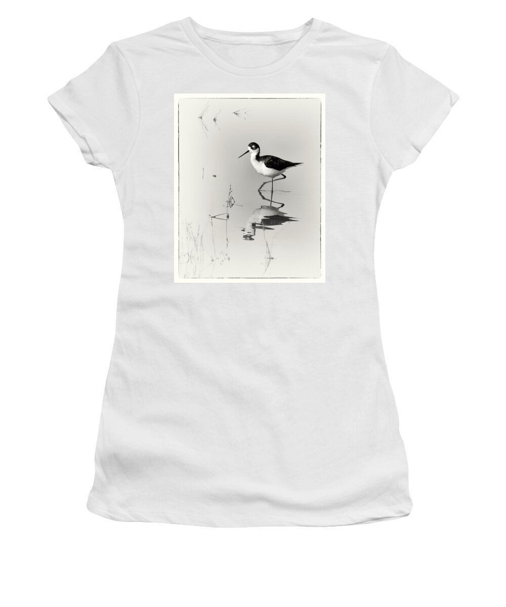Black-necked Stilt Women's T-Shirt featuring the photograph Black-necked Stilt at Carson Lake Wetlands by Priscilla Burgers