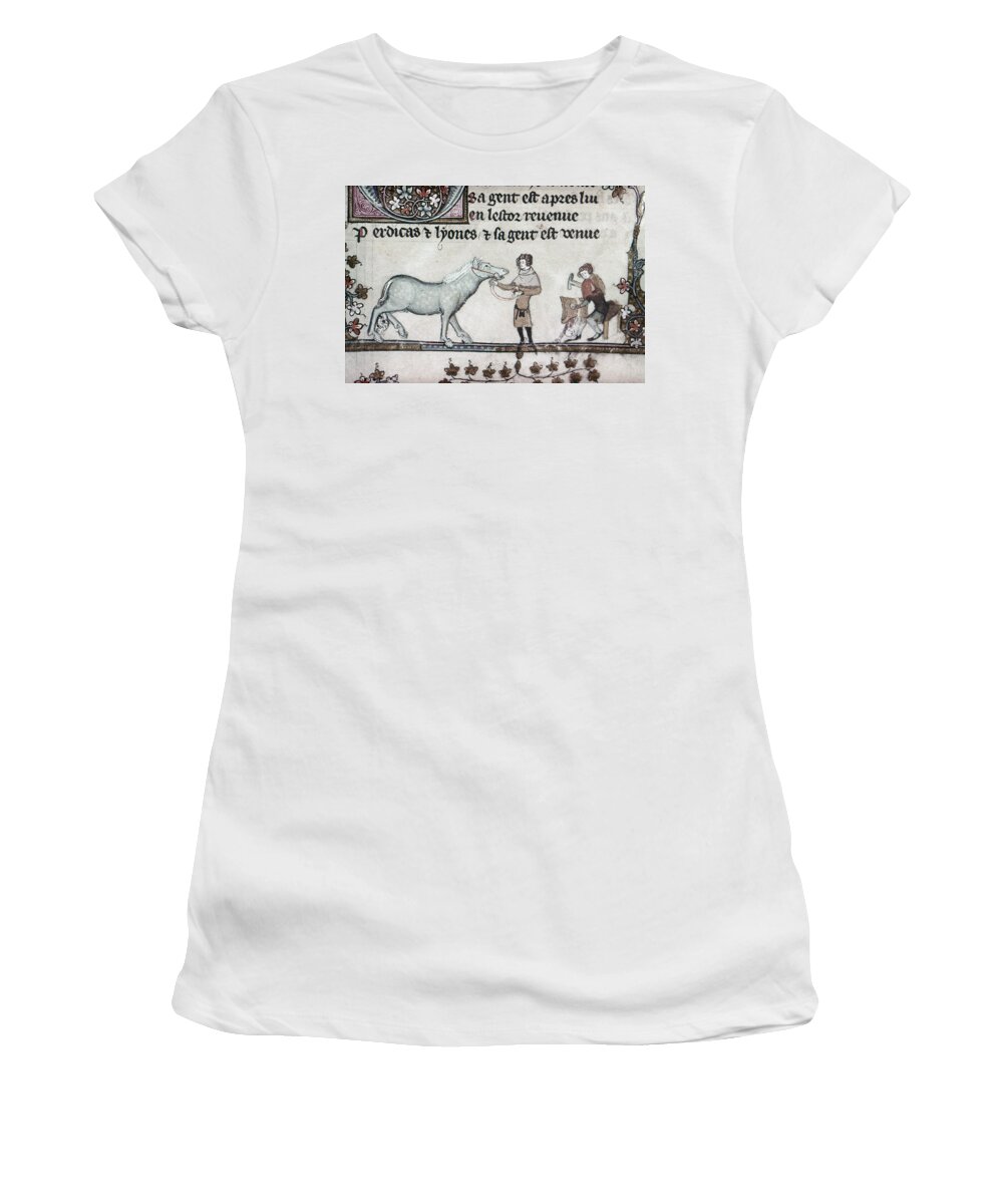 1340 Women's T-Shirt featuring the painting Blacksmiths, 14th Century by Granger