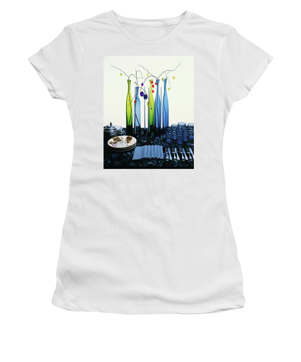 Dining Room Women's T-Shirt featuring the photograph Blenko Glass Bottles by Rudy Muller