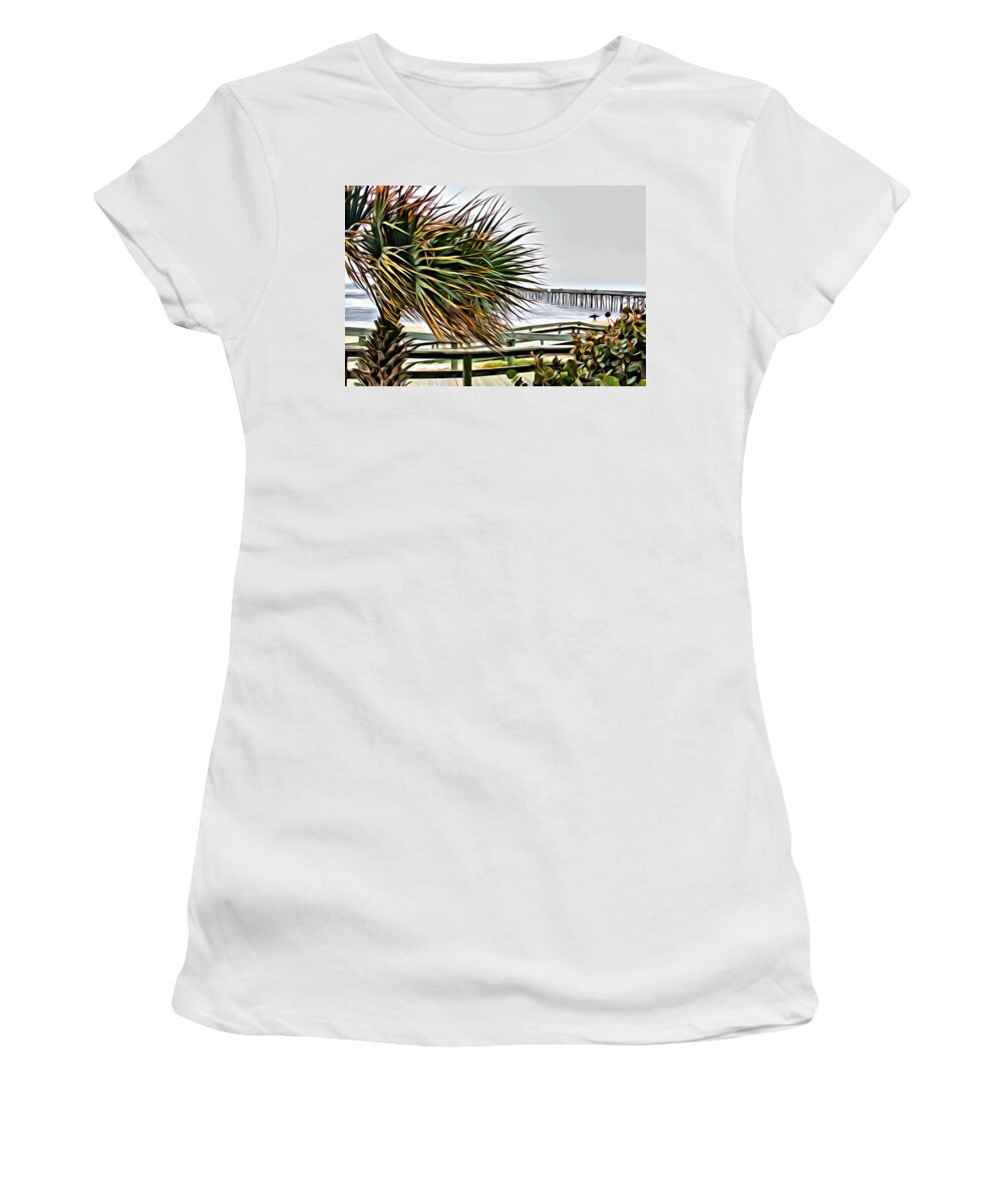 Flagler Beach Women's T-Shirt featuring the photograph Blowin at the Beach by Alice Gipson