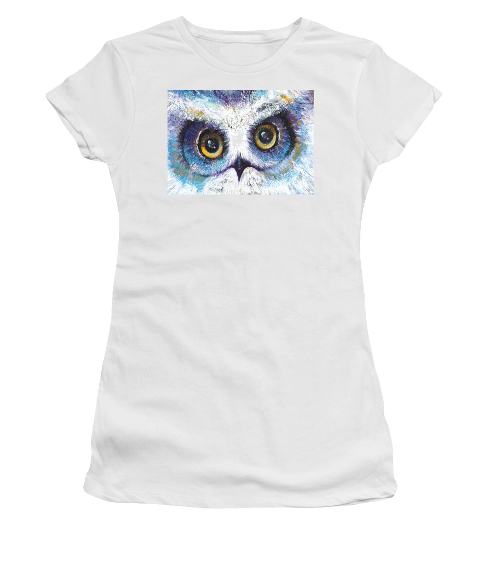 Owl Women's T-Shirt featuring the painting Blue Eyes by Laurel Bahe