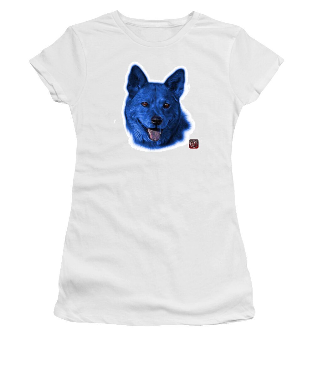 Shiba Inu Women's T-Shirt featuring the mixed media Blue Shiba Inu Dog Art - 8555 - WB by James Ahn