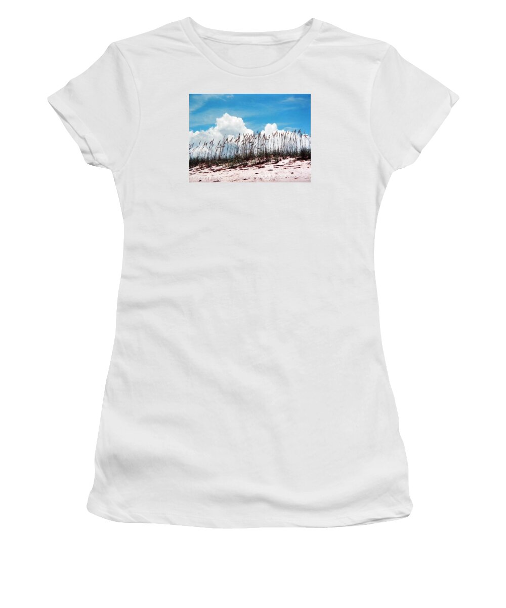 Bright Women's T-Shirt featuring the photograph Blue Skies and Skyline of Sea Oats by Belinda Lee
