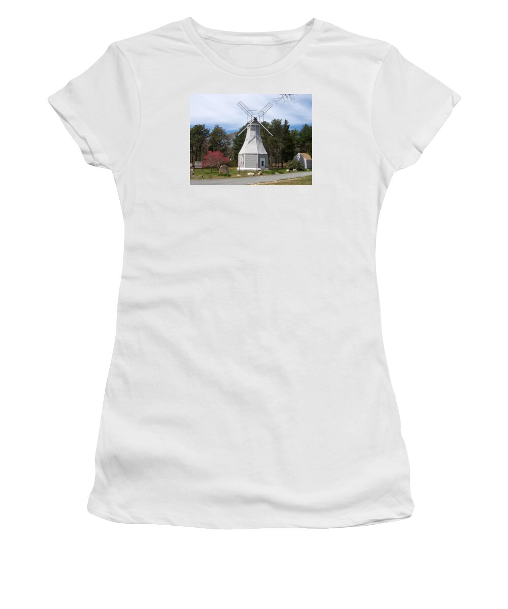 Cape Cod Women's T-Shirt featuring the photograph Jefferson Windmill in Bourne by Catherine Gagne