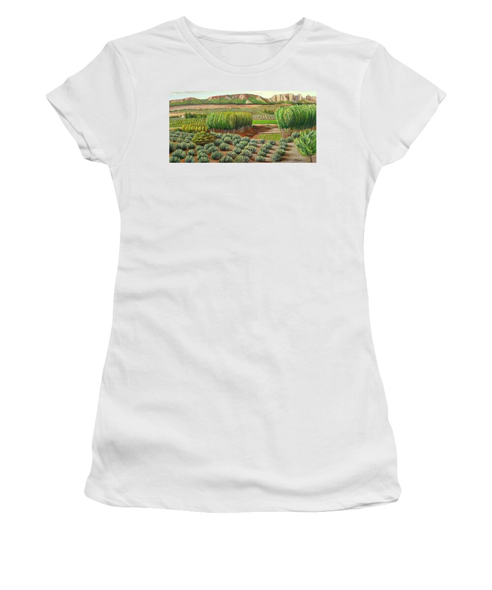 Pines Women's T-Shirt featuring the painting Bright Morning In Alcudia by Angeles M Pomata