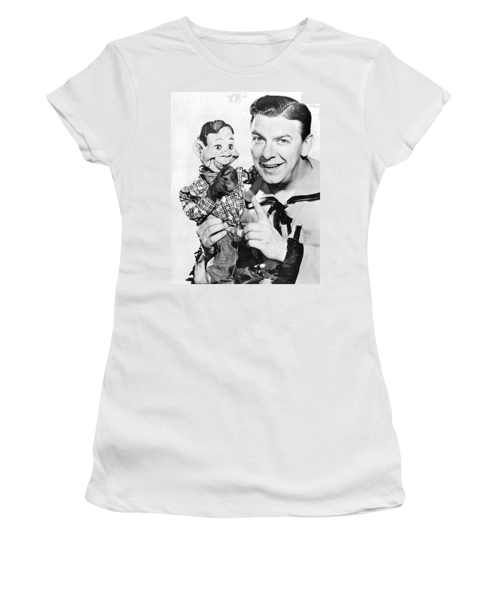 1940's Women's T-Shirt featuring the photograph Buffalo Bob And Howdy Doody by Underwood Archives