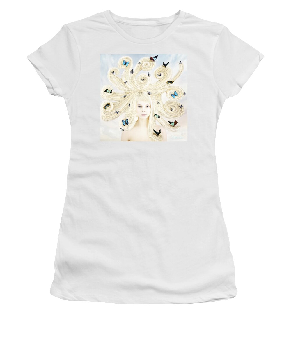 Girl Women's T-Shirt featuring the digital art Butterfly girl by Linda Lees