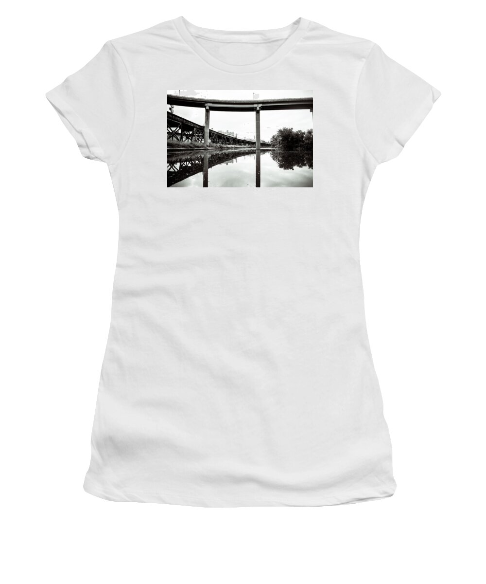 Bridge Women's T-Shirt featuring the photograph By Train Boat or Automobile by Stacy Abbott
