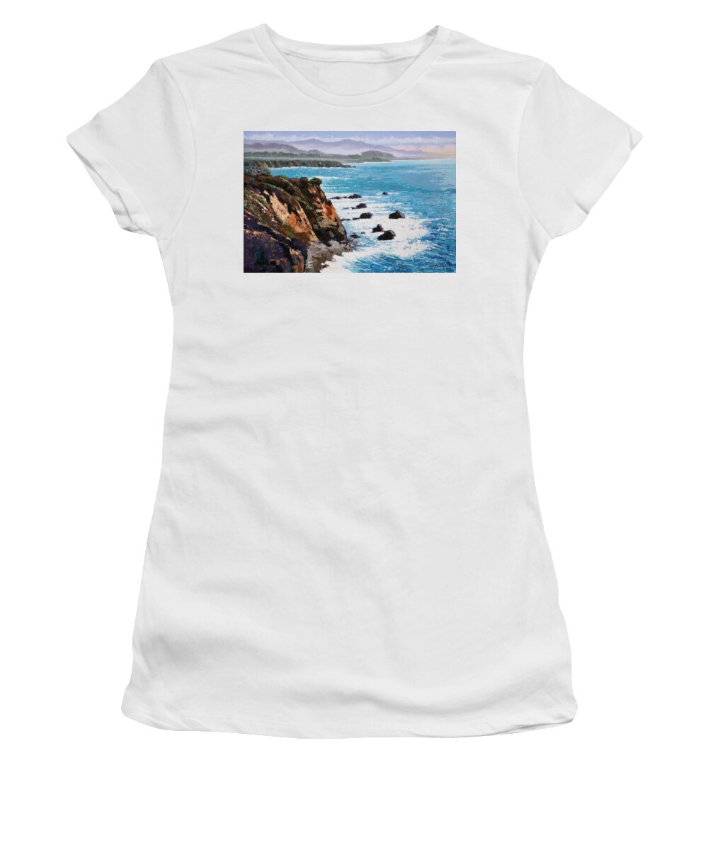 Ocean Women's T-Shirt featuring the painting California Coastline by John Lautermilch