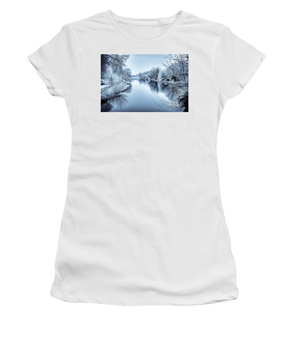 Avon Women's T-Shirt featuring the photograph Canal in Winter by Mark Llewellyn